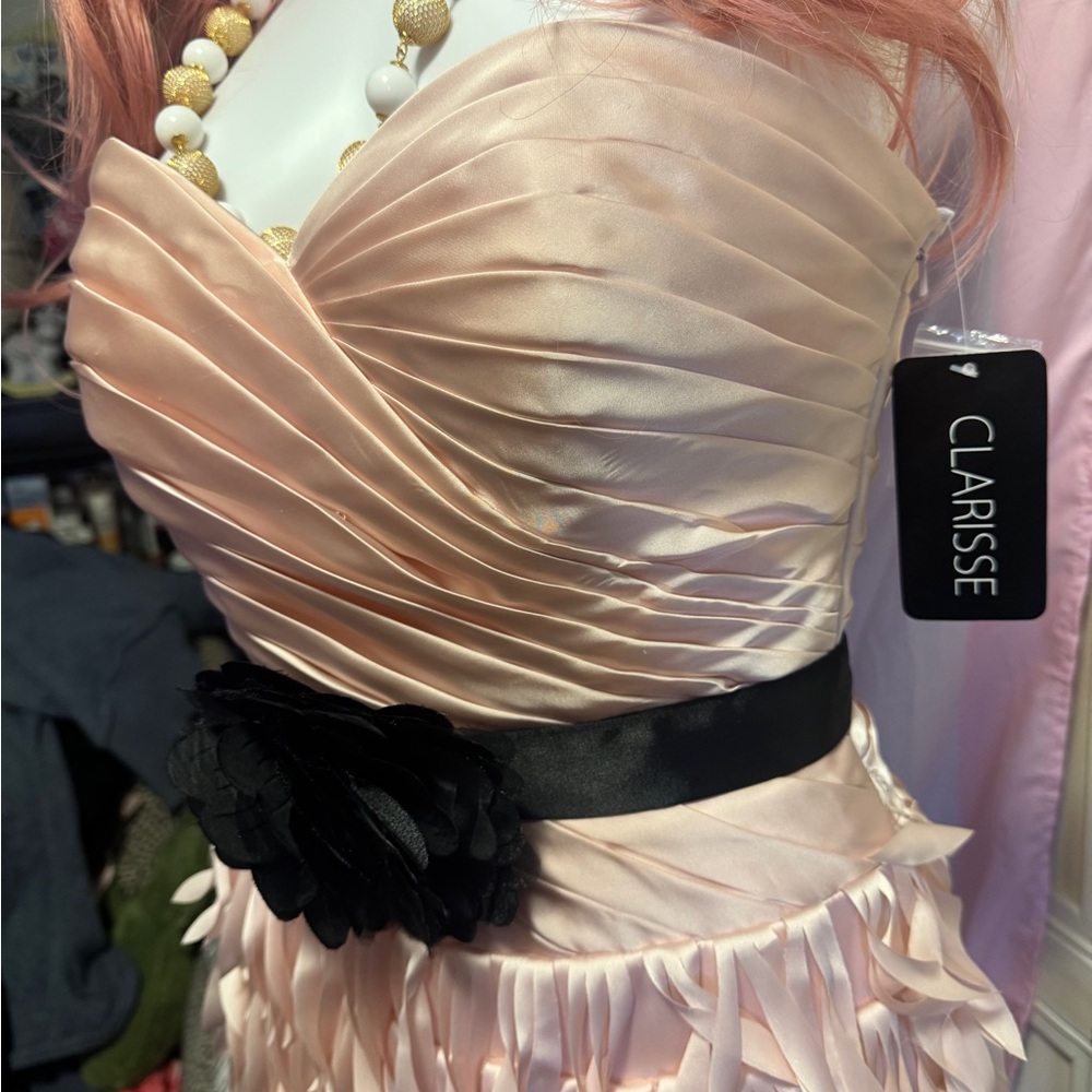 Clarisse pastel pink strapless ‘feathered’ cocktail dress - Picture 13 of 16